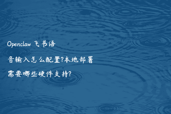 Openclaw 飞书语音输入怎么配置?本地部署需要哪些硬件支持?